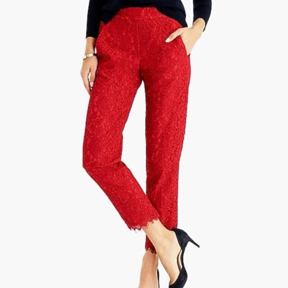 J. Crew Red Lace Trousers, Size 6